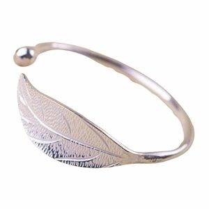 Elegant Women’s Leaves Silver Open Cuff Bracelet Bangle for Women